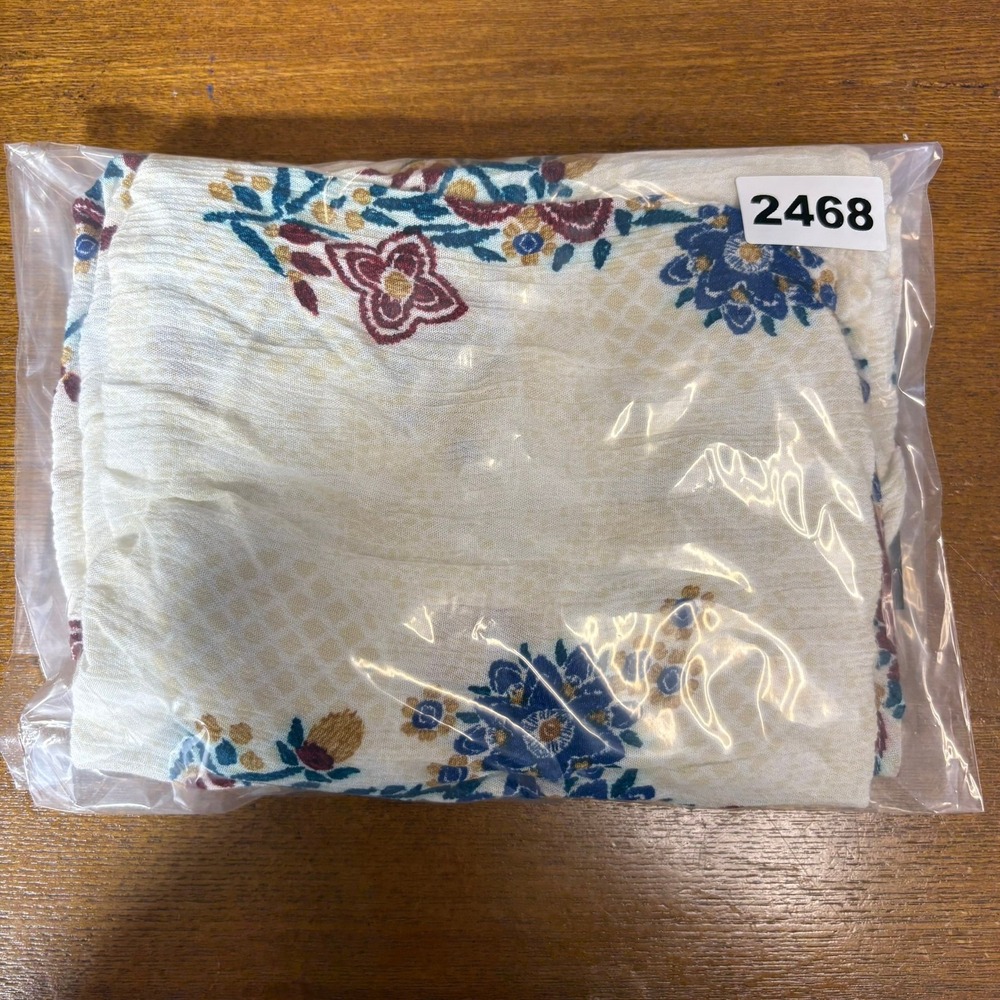 Blu Pepper Floral Sleeveless Blouse Cream Blue V-Neck Rayon Top BA6964 L - Picture 10 of 10